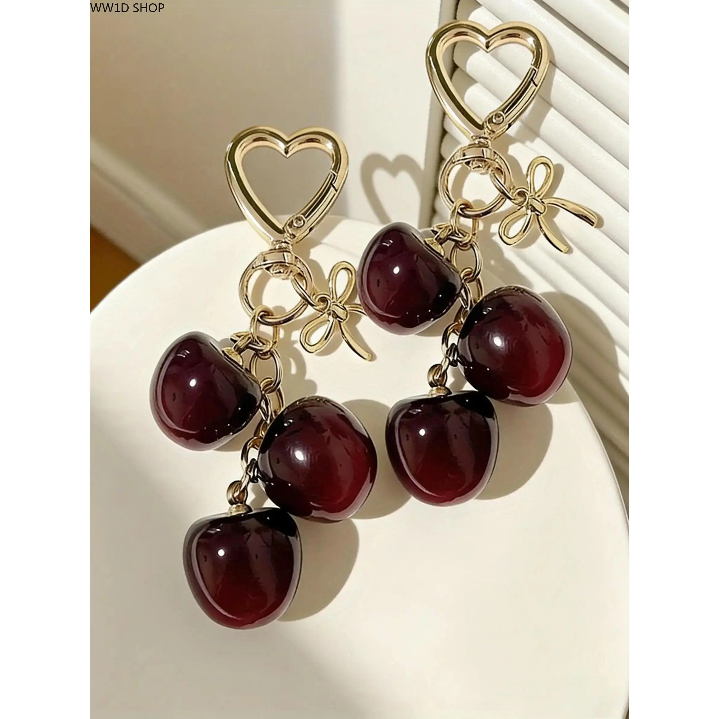 Cute Cherry Resin Bag Charm Keychains, 3D Asymmetrical Pendant Key Chain Charms for Women's Handbags, Birthday Gift Idea