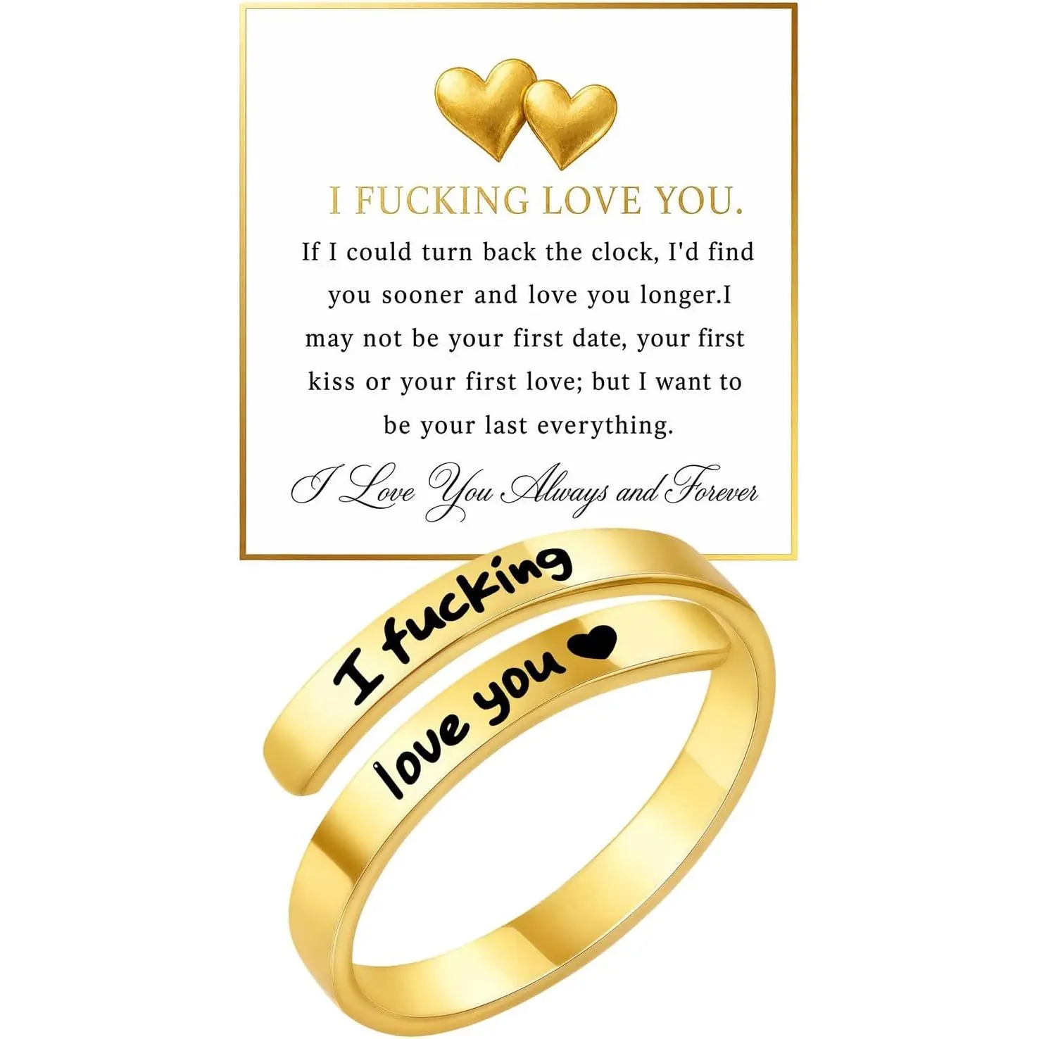 I Fucking Love You Ring For Women,  Adjustable Stainless Steel Spiral Wrap Twist Rings Wife  Anniversary Wedding