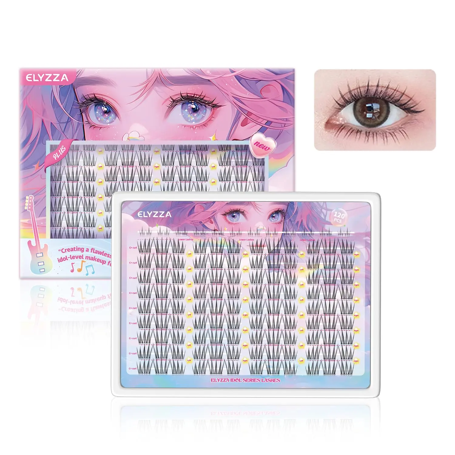 Idol Lash Extension Kit 10-12mm Cluster Lashes With Thin Lash Band C+ Curl Natural Look False Eyelash Clusters With Bottom Lashes Faux Lash Clusters Extensions For DIY Individual Lashes at Home