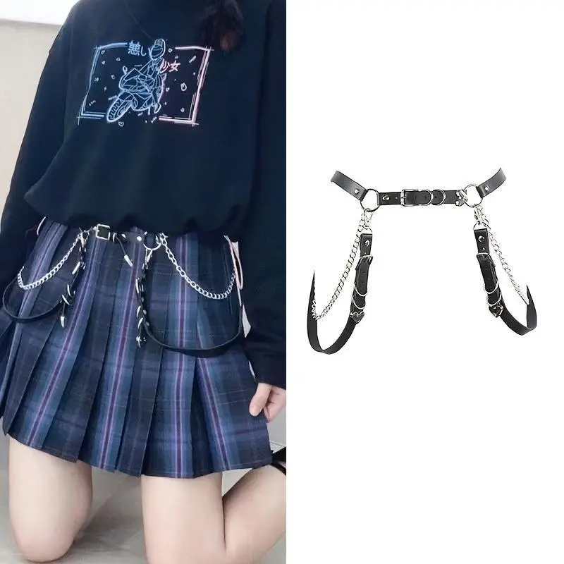 Punk Goth Layered Body Harness for Women, Adjustable Metal Waist Chain with Detachable Leg Strap for Rave Outfits, Party & Halloween Cosplay, Christmas, Birthday, Concert, Female, Quick Release