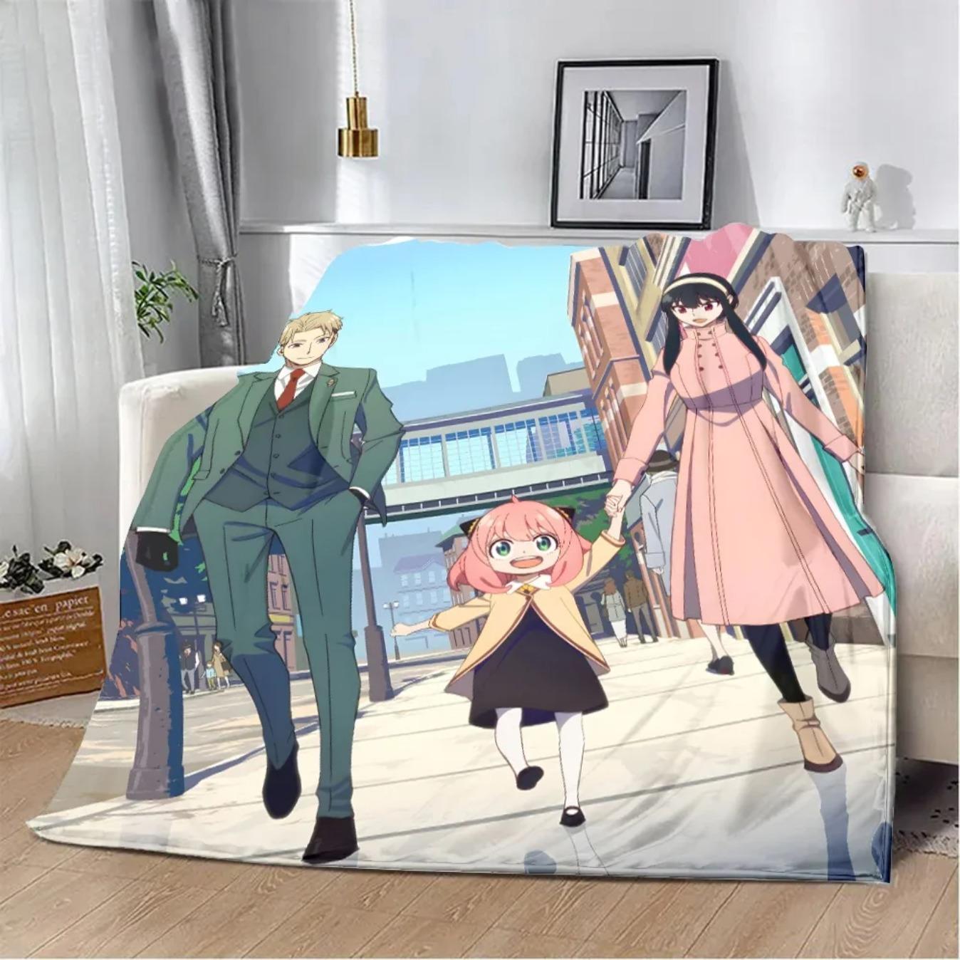 Spy x Family Anime Cartoon Printed Flannel Blanket Soft Cozy Warm Throw Blanket for Sofa Bed Picnic Travel Home Decor Birthday Gift for Fans