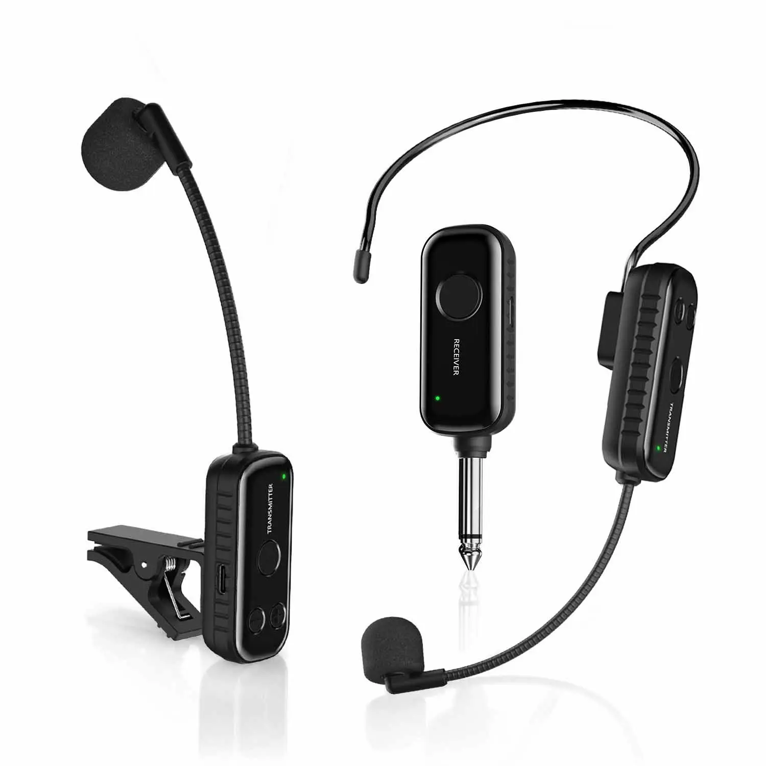2 in 1 Wireless Instrument Microphone System, Clip-On Professional Rechargeable Mic with Receiver,  for Saxophone, Trumpet, Trombone, and More