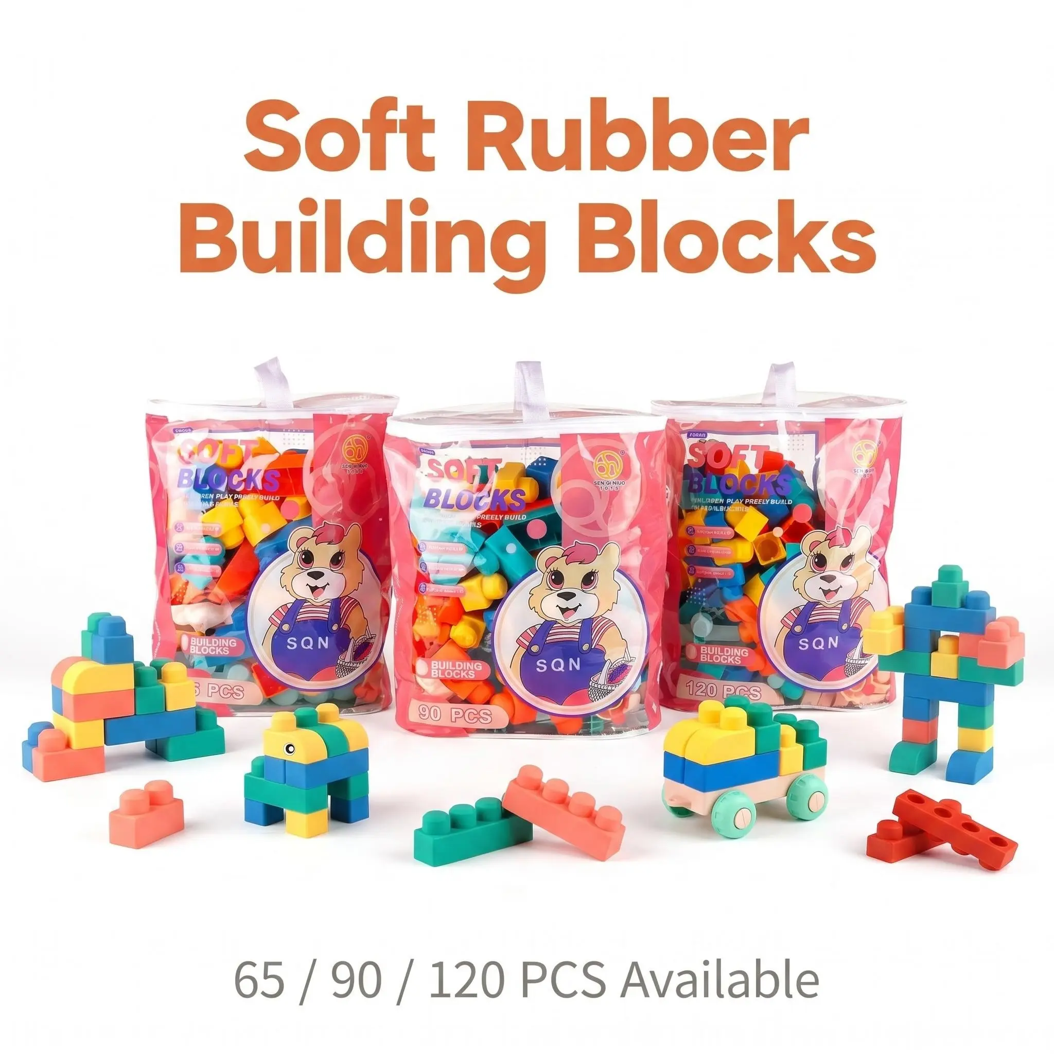 Baby Soft Rubber Blocks Set, 120 Pieces Stacking Toys, Early Education Montessori Toy, Ideal for Infants, Safe and Durable Playset