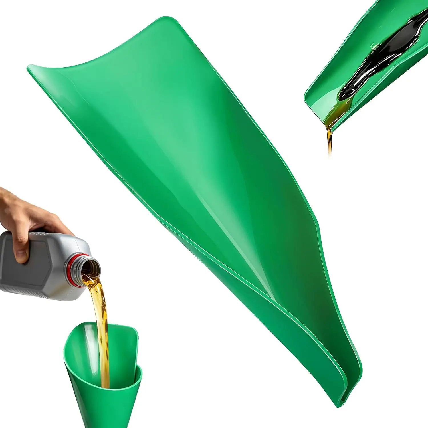 Flexible Oil Funnel,Reused Flexible Foldable Oil Drain Funnel,Form a Funnel Flexible Draining Tool for Most Cars, Trucks, Motorcycles,Soft Silicone Material,Easy to Clean