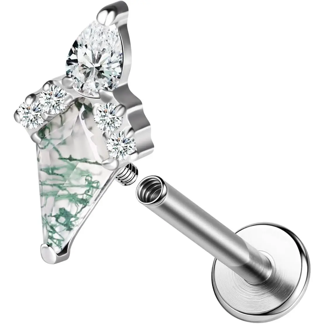 ASTM F136 Titanium   Stud for Tragus Conch Helix Studs Flat  Earrings 16G Moss  Stone Cartilage   6mm 8mm