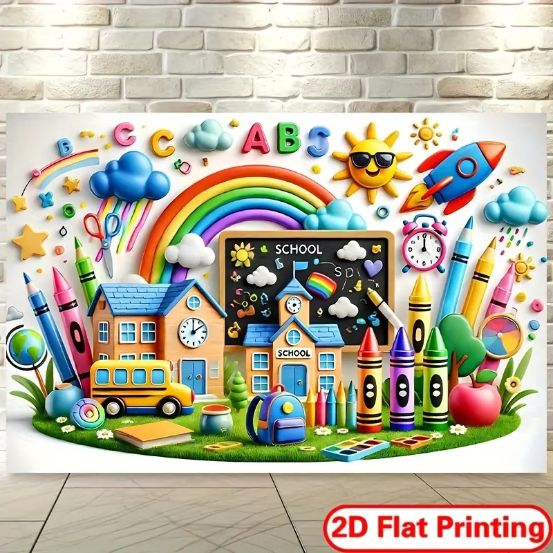 Learning Paradise Backdrop Banner, Colorful Education Theme Polyester Wall Tapestry for Living Room Bedroom Office Decor, Party Background and Holiday Gift