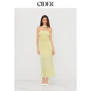 Cider Halter Neckline Ruched Cut Out Back Maxi Dress