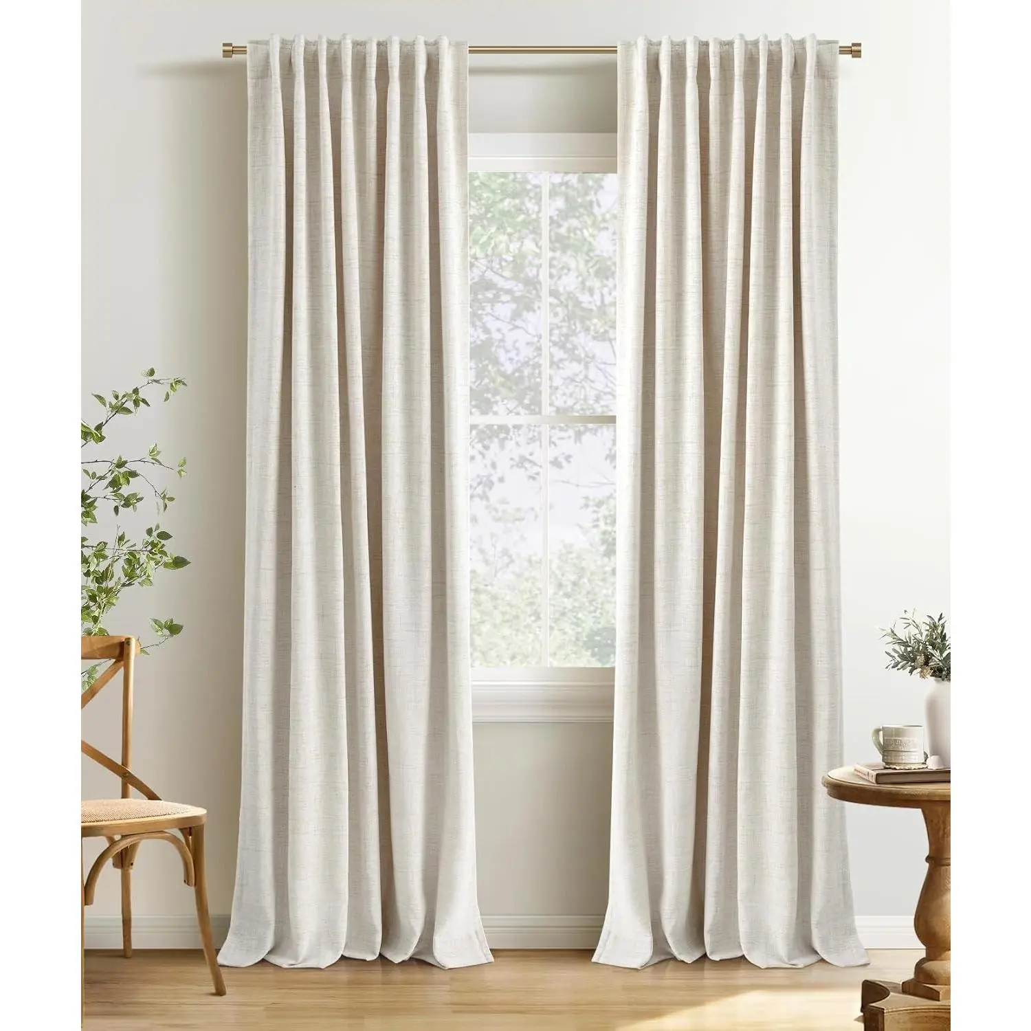 100% Blackout Linen Curtains, 2 Panels Set (W50 x L84 in), Back Tab-Rod Pocket Thermal Insulated Window Drapes for Bedroom, Cream, Two Panels