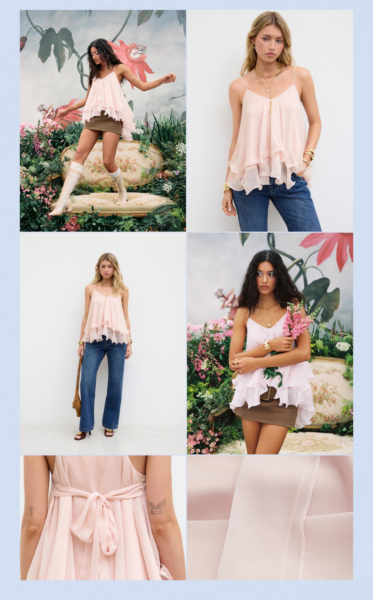 Cider Ruffle Knotted Cami Top – Flattering Layered Mesh Tank for Women， Conceals Bra Side， Soft Summer Top for Date Night & Beach