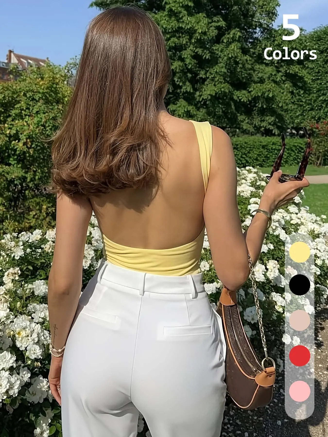 Casual Vacation Style Boat Neck Sleeveless Backless Top, Ruched Slim-Fit Bodycon Tank, Summer Daily Streetwear Shirt, Womenswear