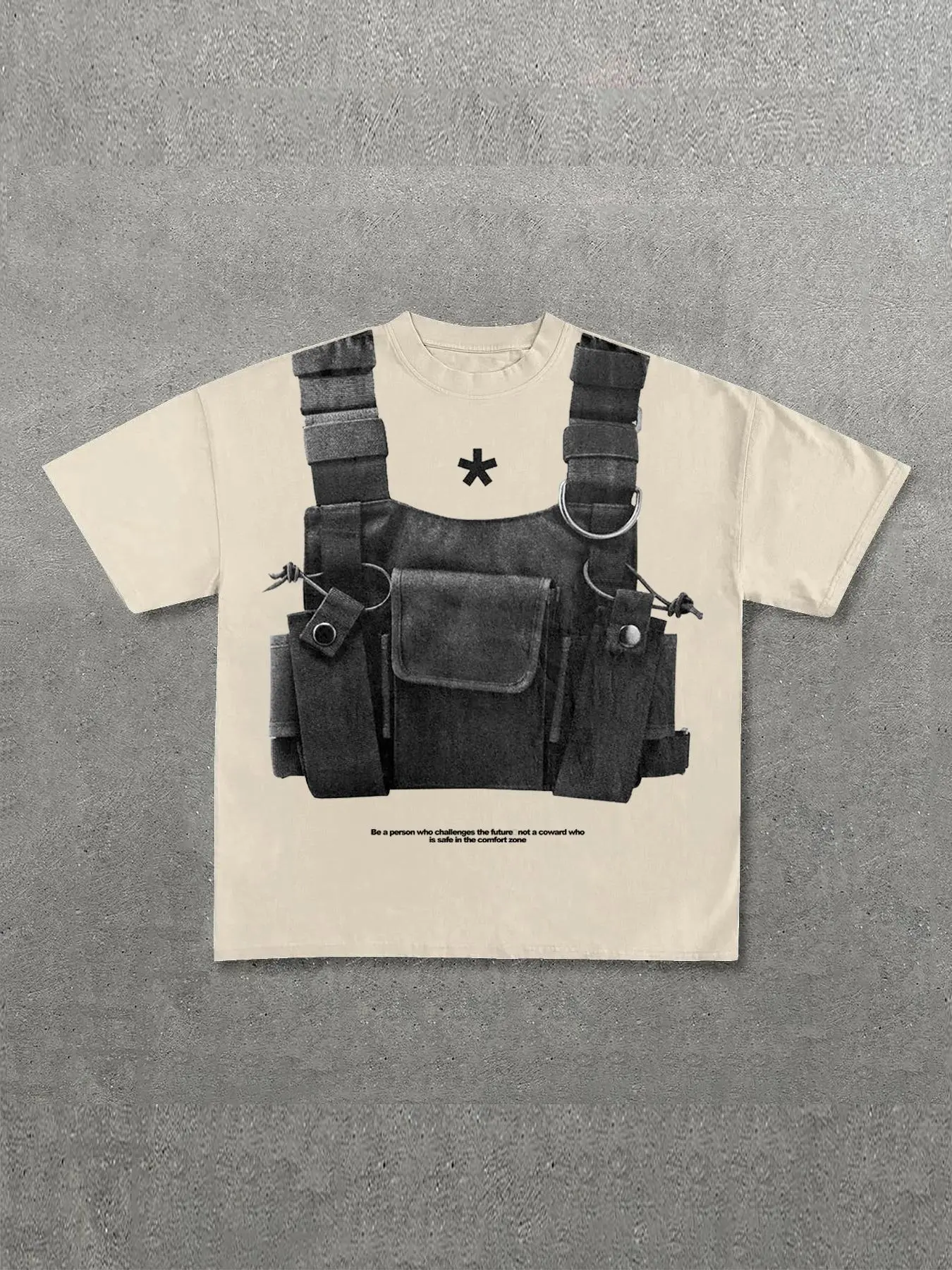 Men's Street Style Casual 3D Graphic Print Utility Vest Round Neck Short Sleeve T-Shirt, Fitted H-Type, All Seasons, Unlined