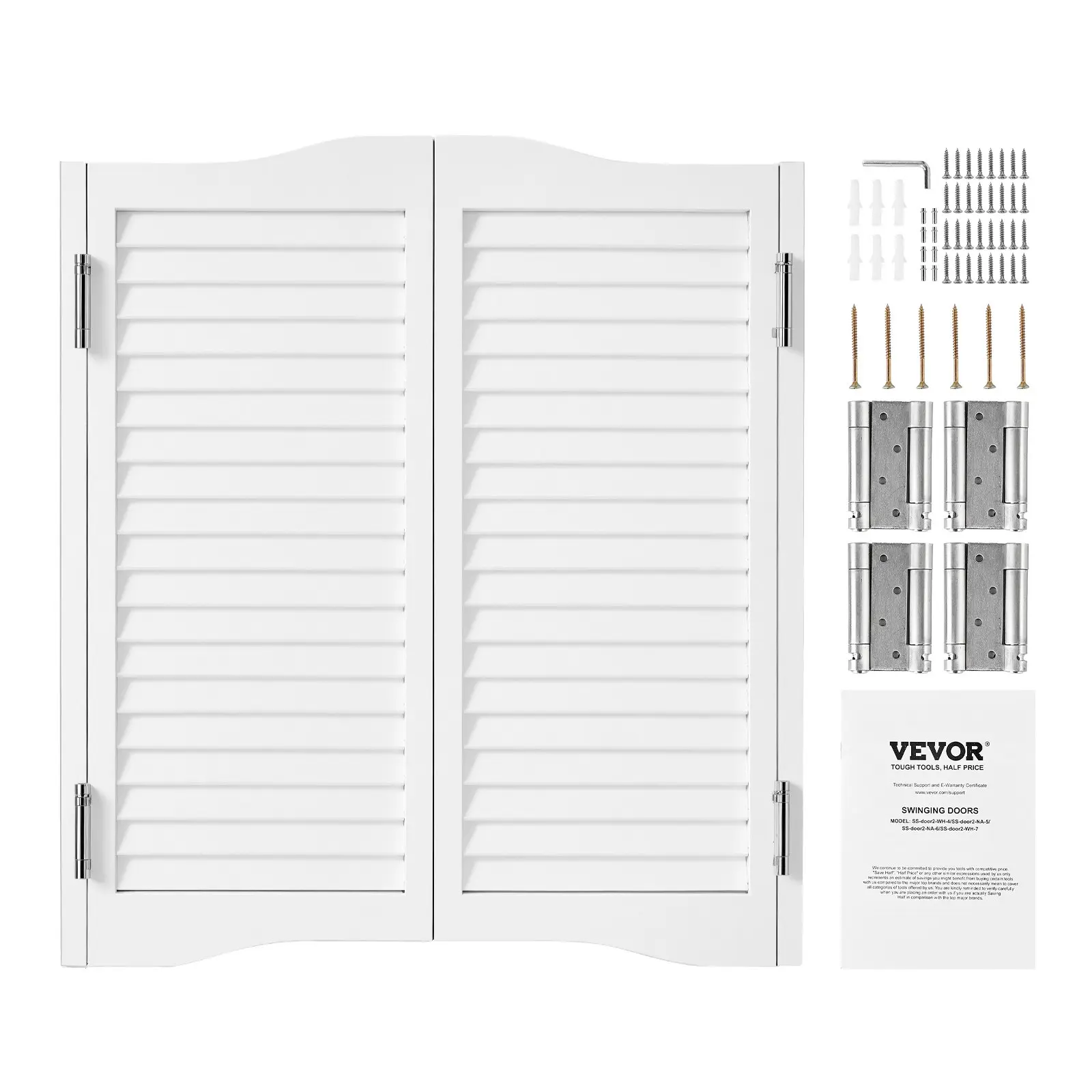 VEVOR Double Saloon Doors, 36"Wx 36" H Arched Top Interior Swinging Cafe Doors, Premium Pine Wood, with Hinges Hardware Kit, Easy to Install, for Hallway Kitchen Bar Pub Entrance, White