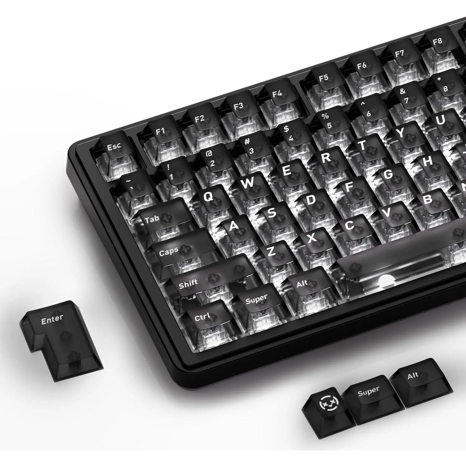 119 Keys Black Transparent Ceramic-Style Shine-Through Keycap Set, Compatible with 60, 75 and 100 Percent Mechanical Keyboard Switches