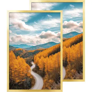 24x36 Gold Wood Poster Frame with Plexiglass Horizontal and Vertical Formats Hanging on Wall for Picture Display, Set of 2