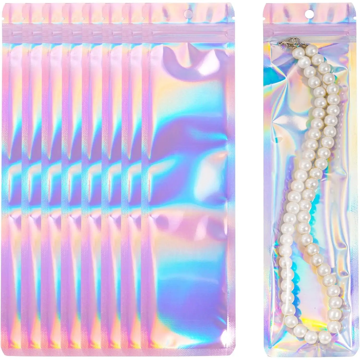 100 count Pen Packaging Bags for Small Business, Resealable Foil Pouch Bag For Pens, Holographic Ziplock Smell Proof Storage Bags for Packaging Lipgloss,,,Candy, 2.4x9 inch