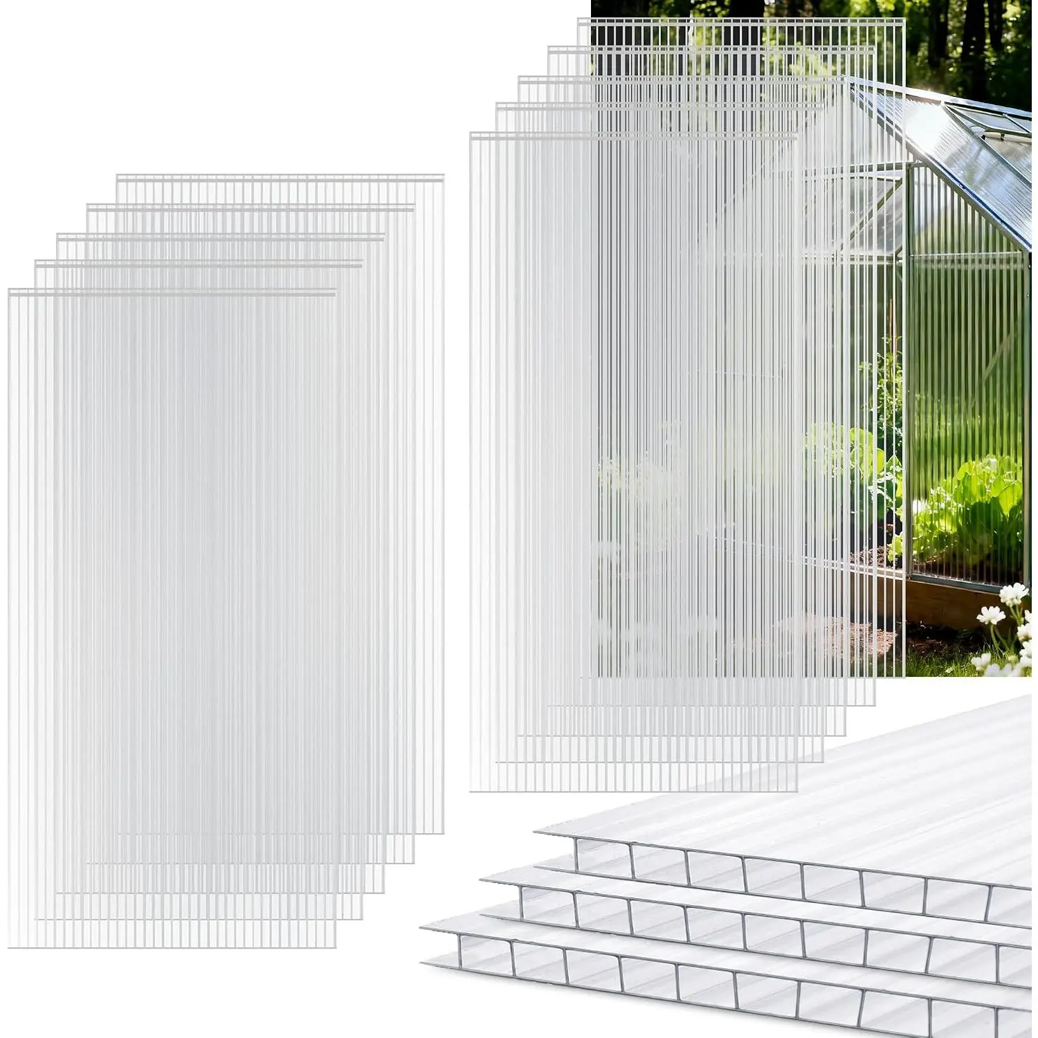 10 Pack Polycarbonate Greenhouse Panels, 4' x 2' x 0.16'' -Wall Polycarbonate Sheets,  Weather Clear Roof Panels Greenhouse  Panels