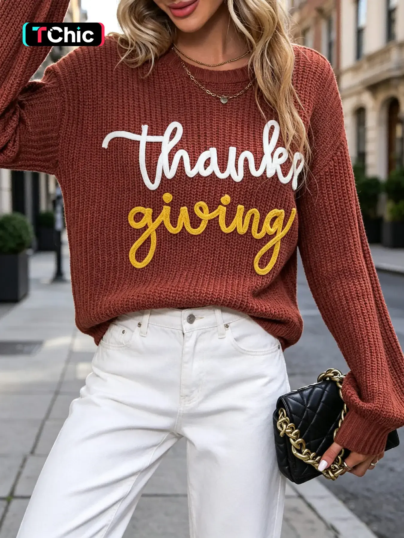Women's Pullover Sweater, Thanksgiving 2026 Fall Winter Clothing, Round Neck Casual Cute Knit Sweater, Perfect for Daily Outing and Parties
