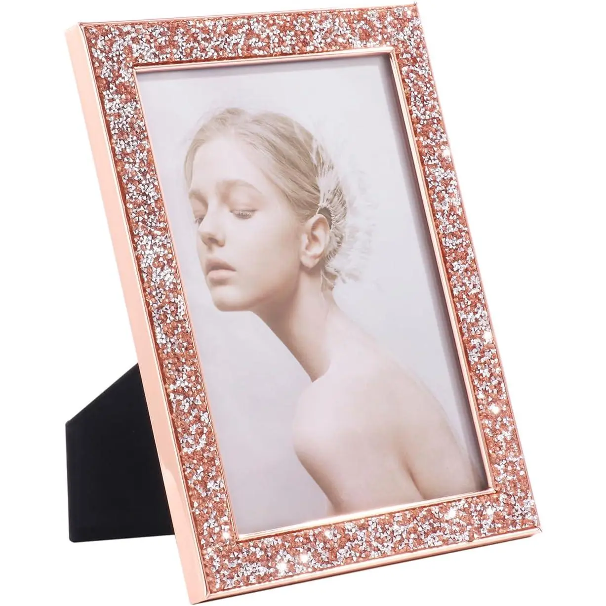 Picture Frames-Sparkling Photo Frames, Decorative Reinstones Picture Frame 5 x 7 Inch ,Metal Picture Frames Glitter Photo Display for Desk or Wall,Tabletop, Counterspace, Shelf (Rose , 5 x 7)