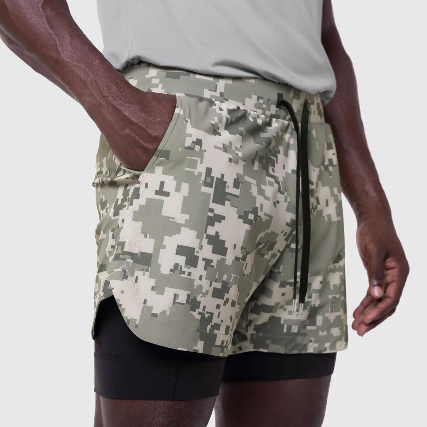 New style muscle men's sports shorts, double-layer woven quick-dry camouflage fitness sports casual American-style men's shorts