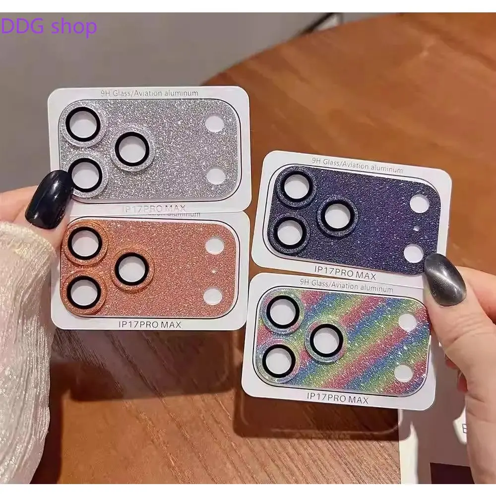 Camera Lens Protector iPhone 17 Pro Max Glitter Diamond Metal Ring 9H Glass Integral Camera Cover Luxury Bling Aviation Aluminum Protective Film Pack