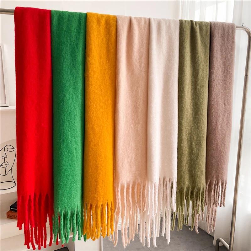 Winter Scarf for Women Containing Cashmere Warm Solid Pashmina Blanket Wraps Female Thick Soft Bufanda Big Tassel Shawl Long Poncho Echarpe