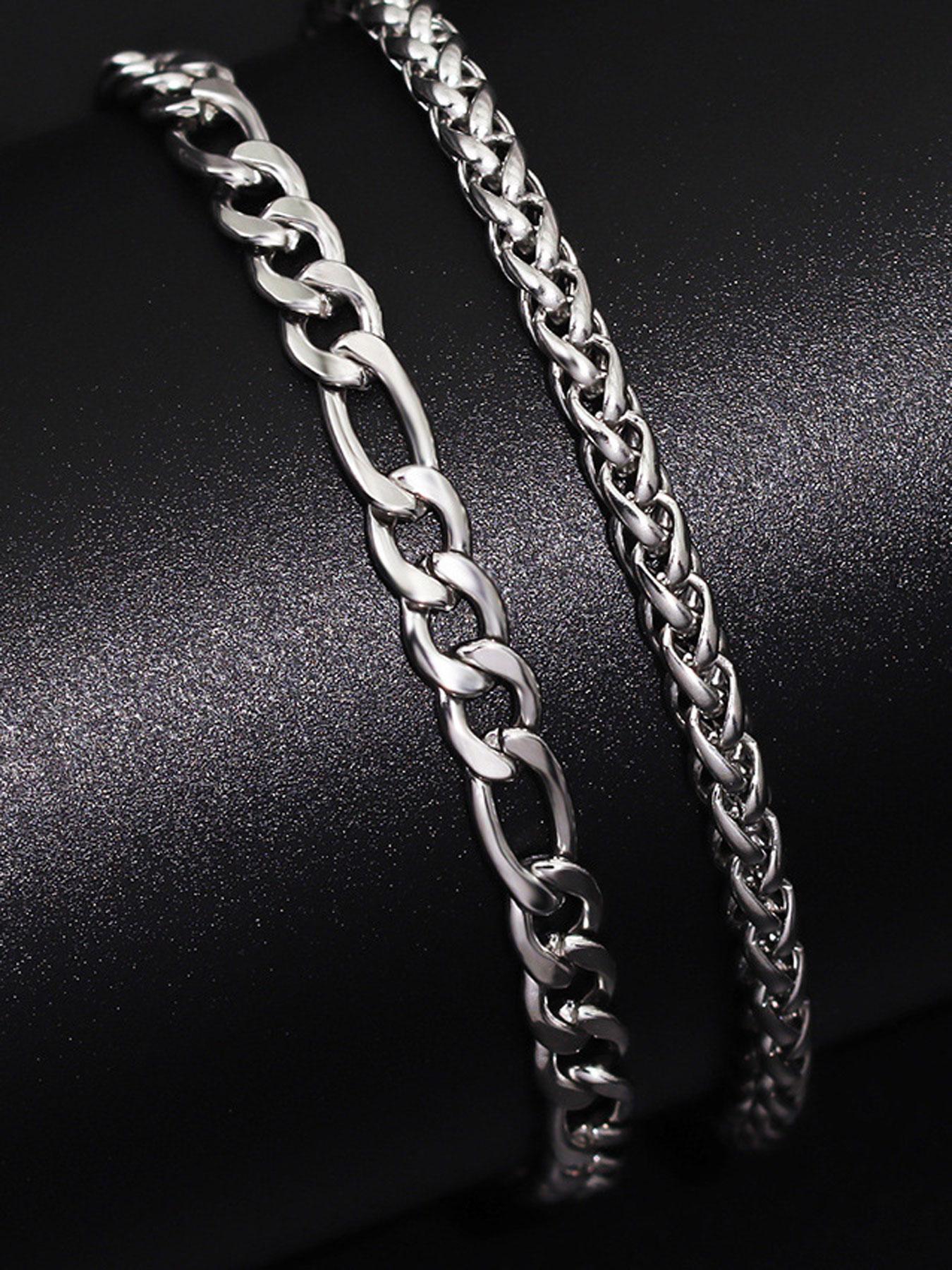 Summer Men's Simple Plain Chunky Chain Link Stackable Bracelet, Fashion Cuban Chain Bracelets Kit, Stainless Steel Bracelet, Elegant Jewelry Bracelet, Casual Versatile Streetwear Jewelry Accessories, Non Tarnish Jewelry, Fashionable Accessories
