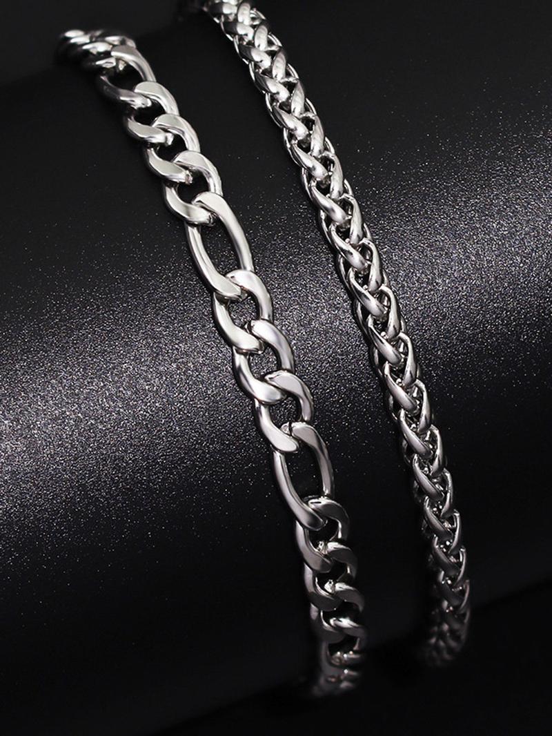 Summer Men's Simple Plain Chunky Chain Link Stackable Bracelet, Fashion Cuban Chain Bracelets Kit, Stainless Steel Bracelet, Elegant Jewelry Bracelet, Casual Versatile Streetwear Jewelry Accessories, Non Tarnish Jewelry, Fashionable Accessories