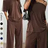 Women's 2-Piece Sleepwear Set Loungewear Outfit, Casual Solid Color, Loose Short Sleeve Top and Long Pants, Comfortable Homewear