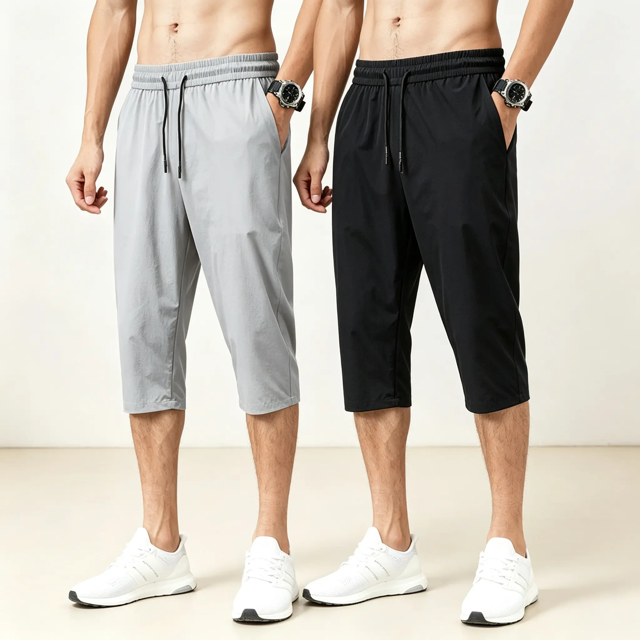 Men's Elastic 7/8 Capri Pants Quick Dry Stretch Casual Cropped Trousers