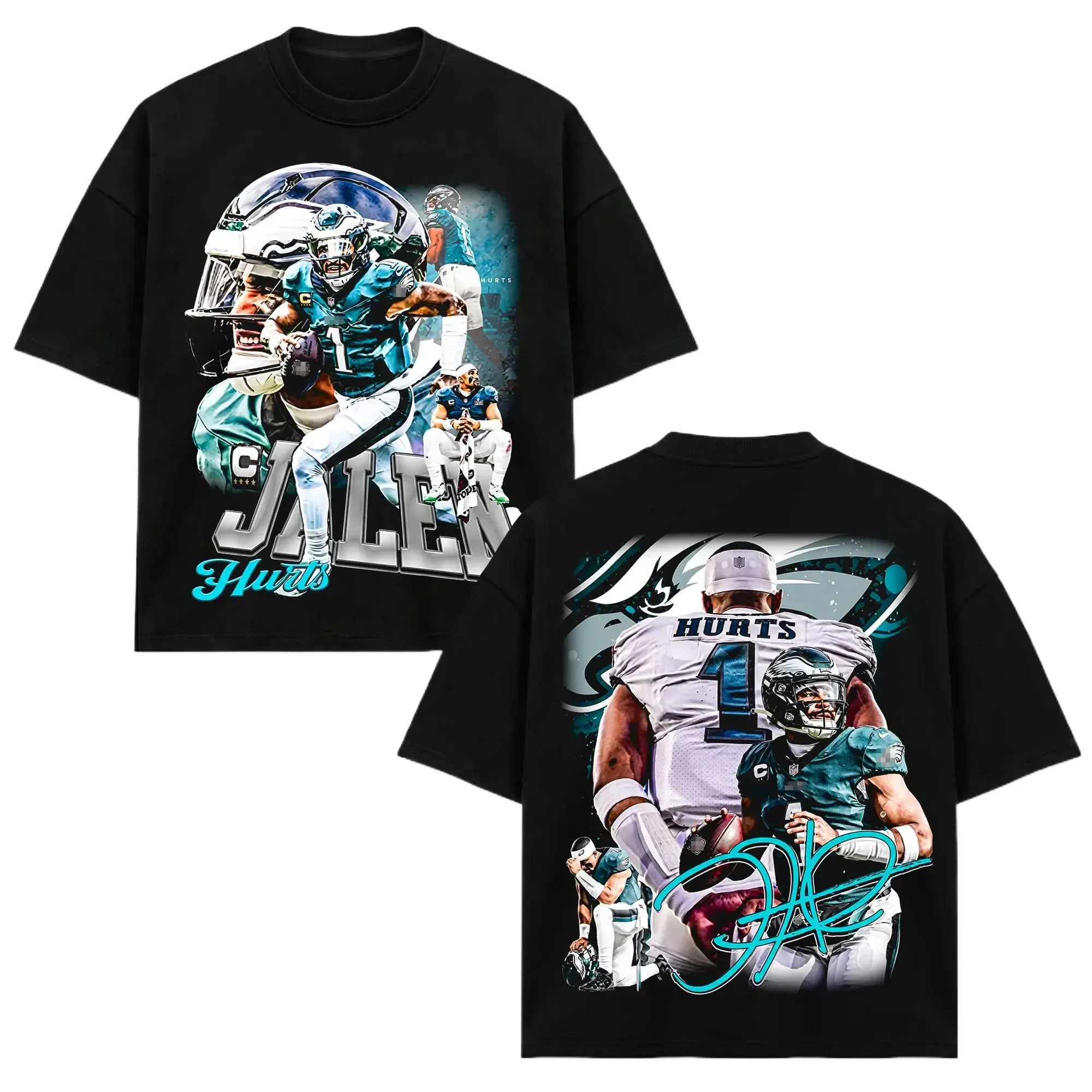 [Sale Up To 50%] Unisex Jalen Hurts # 1 T-Shirt, PHI Football Quarterback Tee, Jalen Eagle Back Print Graphic Apparel, Quarterback Retro 90s Bootleg Sports Wear, Football Fan Heritage Gift, Men Women Heavyweight Oversized Clothing