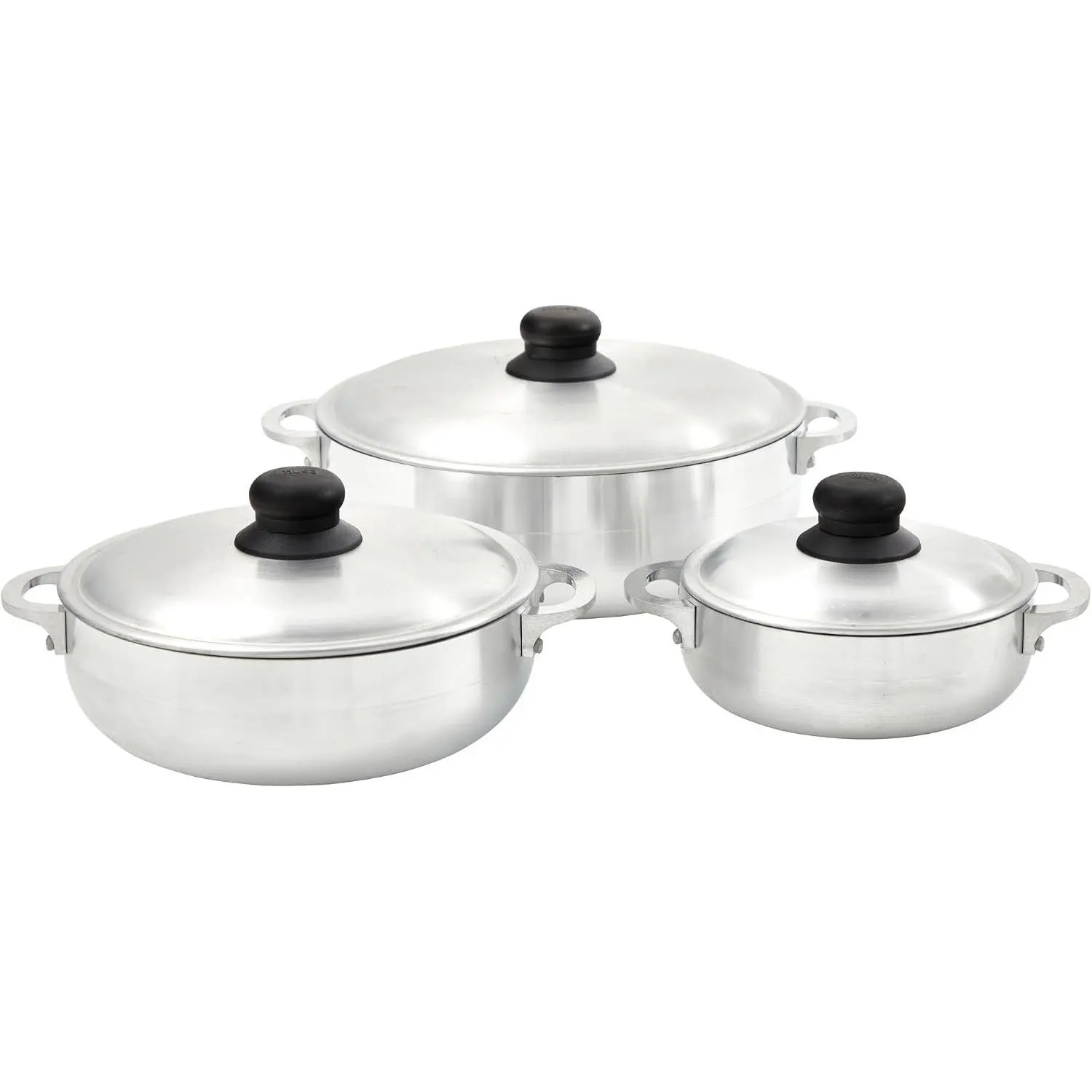 3 Piece Natural Aluminum Caldero Set (1.6/3.2/4.6 Quart), Silver | Natural Finish Polished Surface, Easy-Grip Handles with Lid, Versatile for Rice and Stews, Includes 3 Calderos