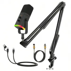 Professional Dynamic Gaming Microphone Kit with Boom Arm, USB/XLR RGB Streaming Mic, One-Touch Mute, Headphone Monitoring, Volume Control for TikTok Live, YouTube, Twitch, Discord, Podcast Recording and PC Gaming