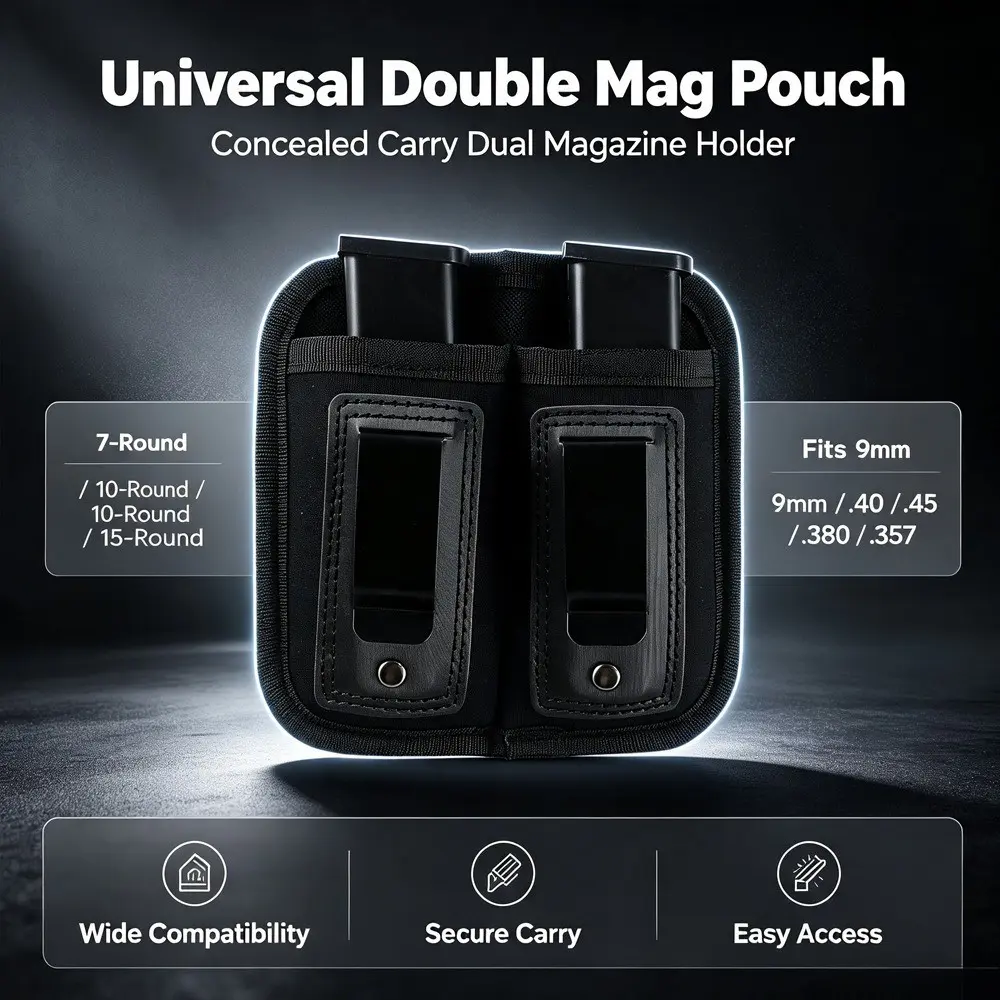 Universal Dual Magazine Pouch, Fits 9mm, .40, .45, .380, .357 Calibers, Hidden Waist Belt Holster, for Glock, Smith & Wesson M&p Magazines