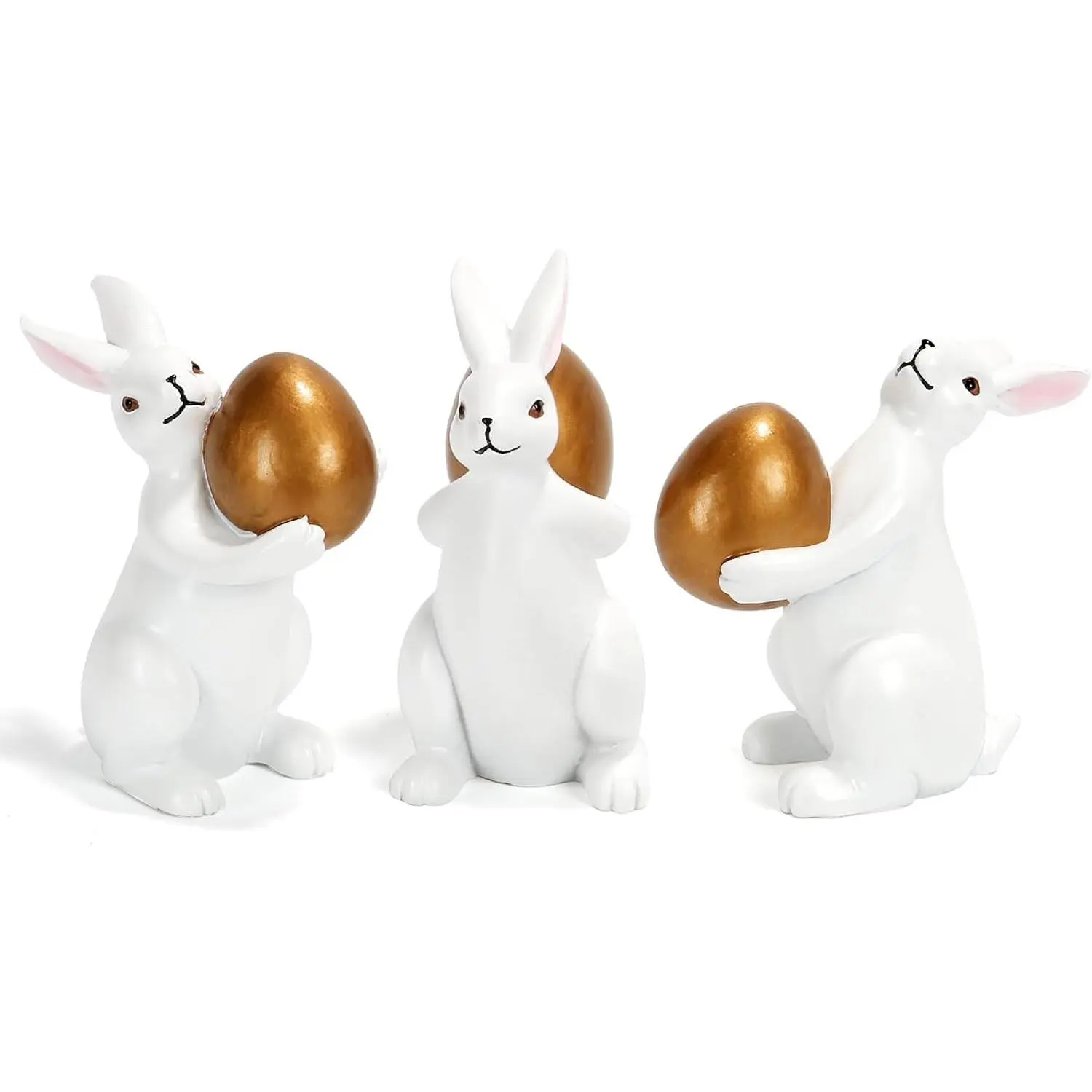 Easter Decorations Bunny Figurines, Set of 3 Elegant White   Statues with , Indoor Easter Spring Decorations for  Tiered Tray Mantel Shelf Decor Tabletop Centerpiece