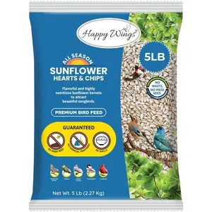 Happy Wings Sunflower Hearts & Chips - Sunflower Kernels and Chips Bird Food - 5 Lb No Mess, No Waste I No Grow Seed | Bird Seed for Wild Birds