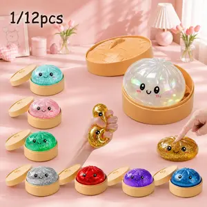 1/12pcs Surprise Mystery Box Packed Glitter Dumpling Squishy, Flexible Soft Sensory Squeeze Gadget to Calm Irritation, Compact Decorative Trinket Perfect Summer Gathering Handout Office Relaxation Ornament