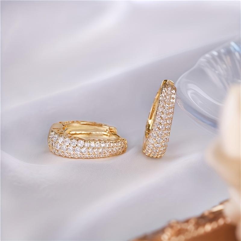 Full Sparkling Zirconia Inlaid Golden Hoop Earrings Exquisite Women Earrings Retro Elegant Style Wedding Engagement Jewelry Female Gift