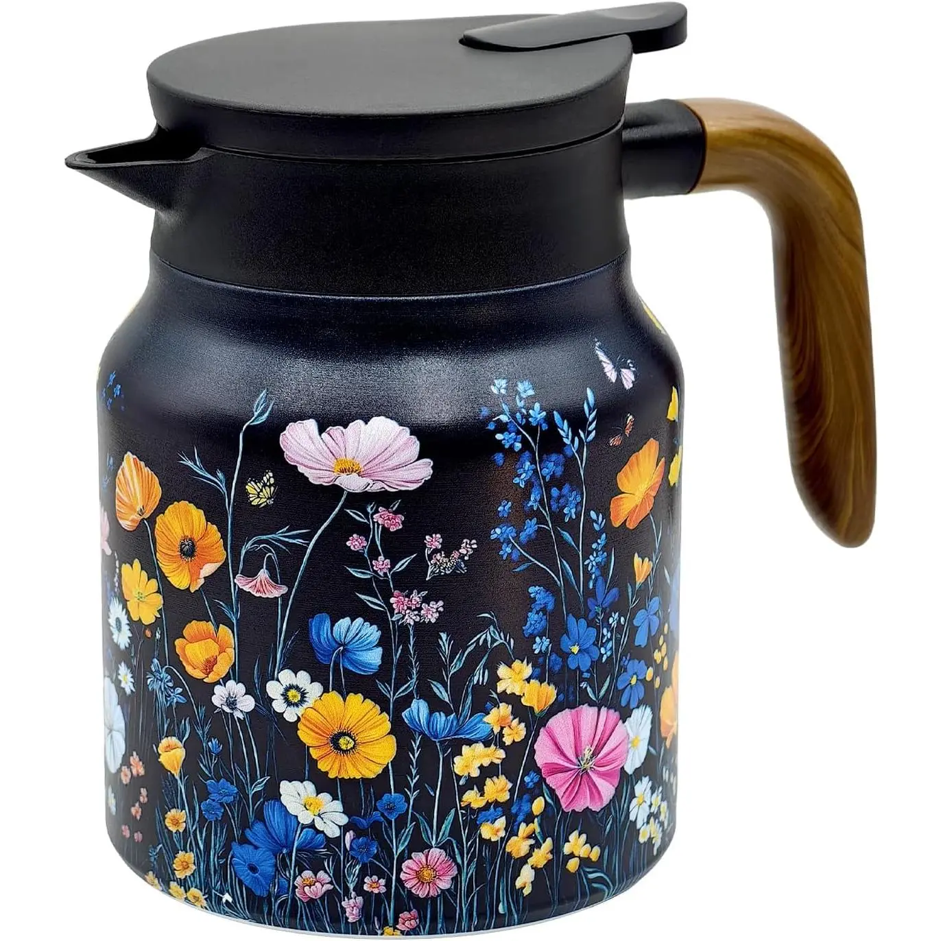35 OZ Vintage Floral Tea Pot with Infuser, Insulated Stainless Steel Tea Kettle, 12 Hour Hot/Cold Retention, Tea-Water Separation Loose Leaf Tea Steeper for Hot Drinks (Blue)