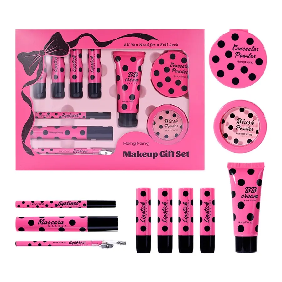 10pcs All in One Makeup Gift Set, Includes 4 Lipstick, Blush, Powder, BB Cream,Eyebrow,Eyeliner,Mascara, Ideal For Beginners And Professionals, Perfect Birthday And Holiday Gift