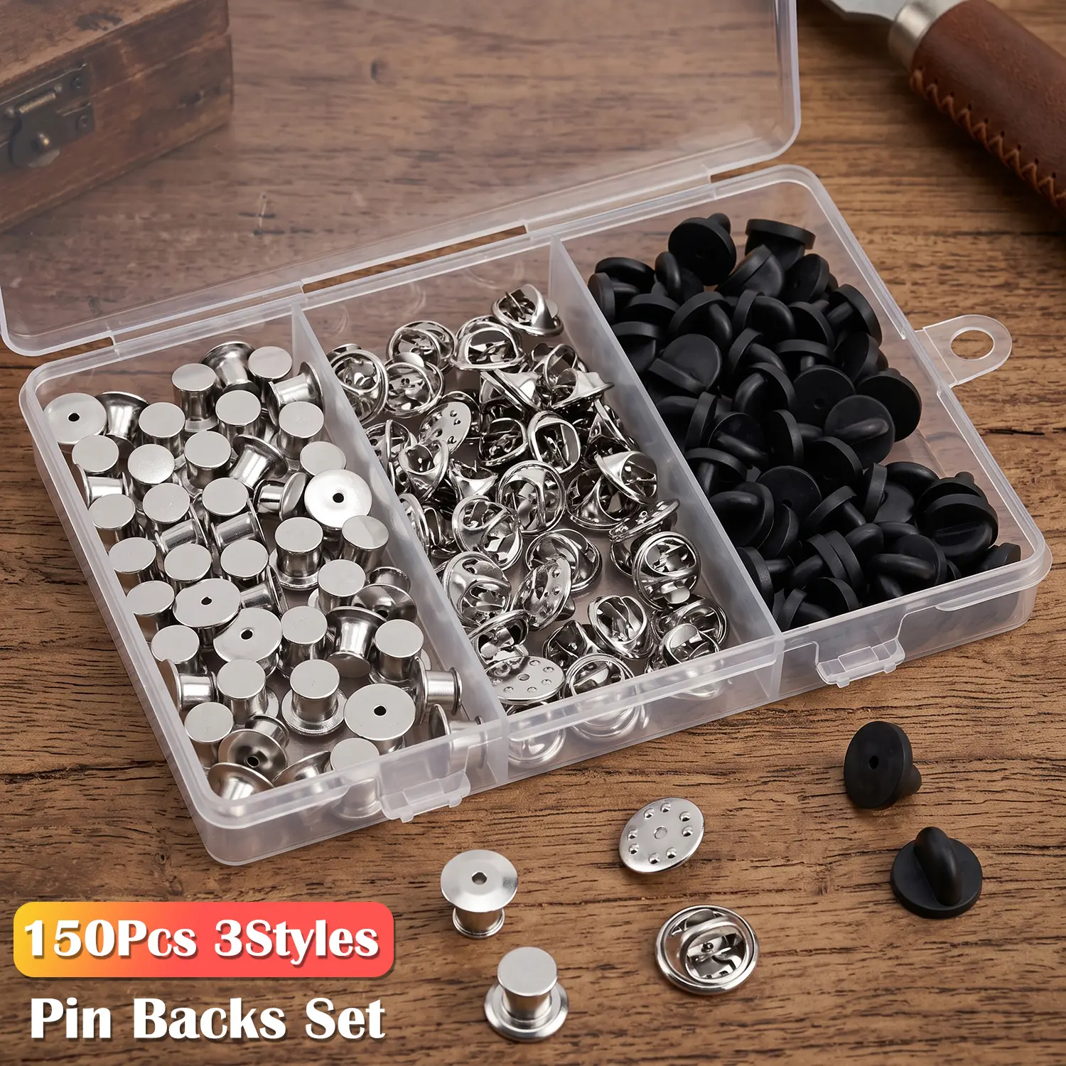 150Pcs 3 Style Pin Backs Set Locking Rubber Metal Pin Backs Clasp Pin Keepers for Enamel Pins Badges Brooches Lapel Pins DIY