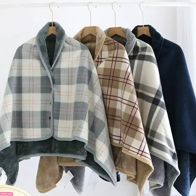 Versatile Wearable Polar Fleece Shawl - Cozy Throw Blanket, Wearable Warm Cape, Artificial Fabric, Button Closure, Sleeveless Plush Scarf for Home, Office Warmth, Wearable Warm Cape Blanket