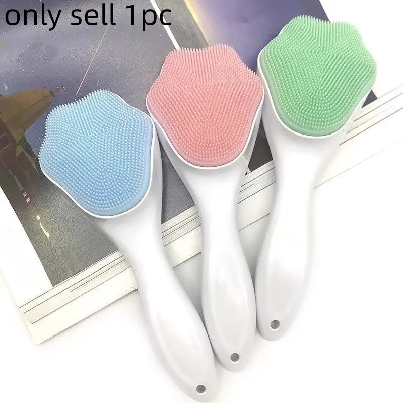 Long Handle Silicone Face Brush, Soft Silicone Brush Head, Manual Facial Cleansing Tool, Portable Face Care Cleaning Kit