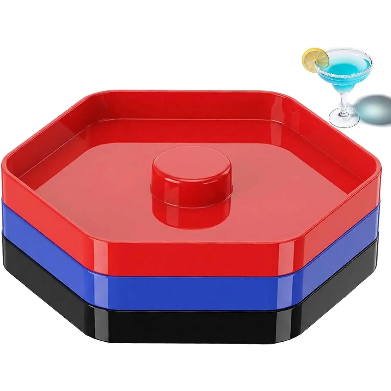 3- Hexagonal  Rim Set | With Sponge, Color Coded Stackable Rimmer Dishes, For Margarita Salt, Sugar & Spices, Easy Rinse ABS Plastic