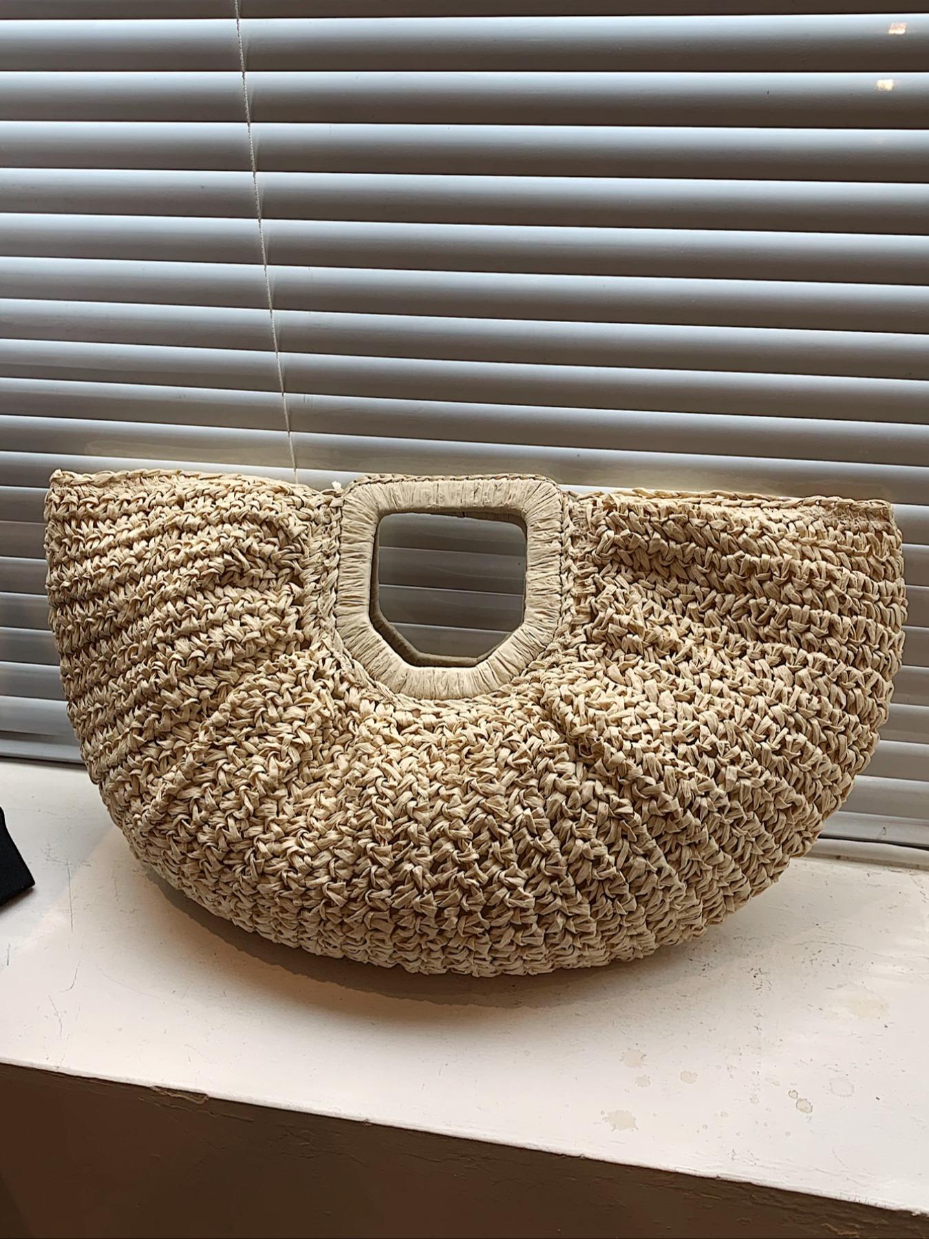 Women's 2026 Summer Large-Capacity Bohemian Straw Handbag, Casual Trendy Versatile Plain Color Bag for Travel and Daily Use