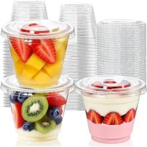 50/100 9oz Sweet Treat Cups with Lids, Transparent Plastic, Disposable Dessert Cups, Ideal for Ice Cream, Cake, Snacks, Fruit, Cold Drinks, Smoothies, Pudding, Salad
