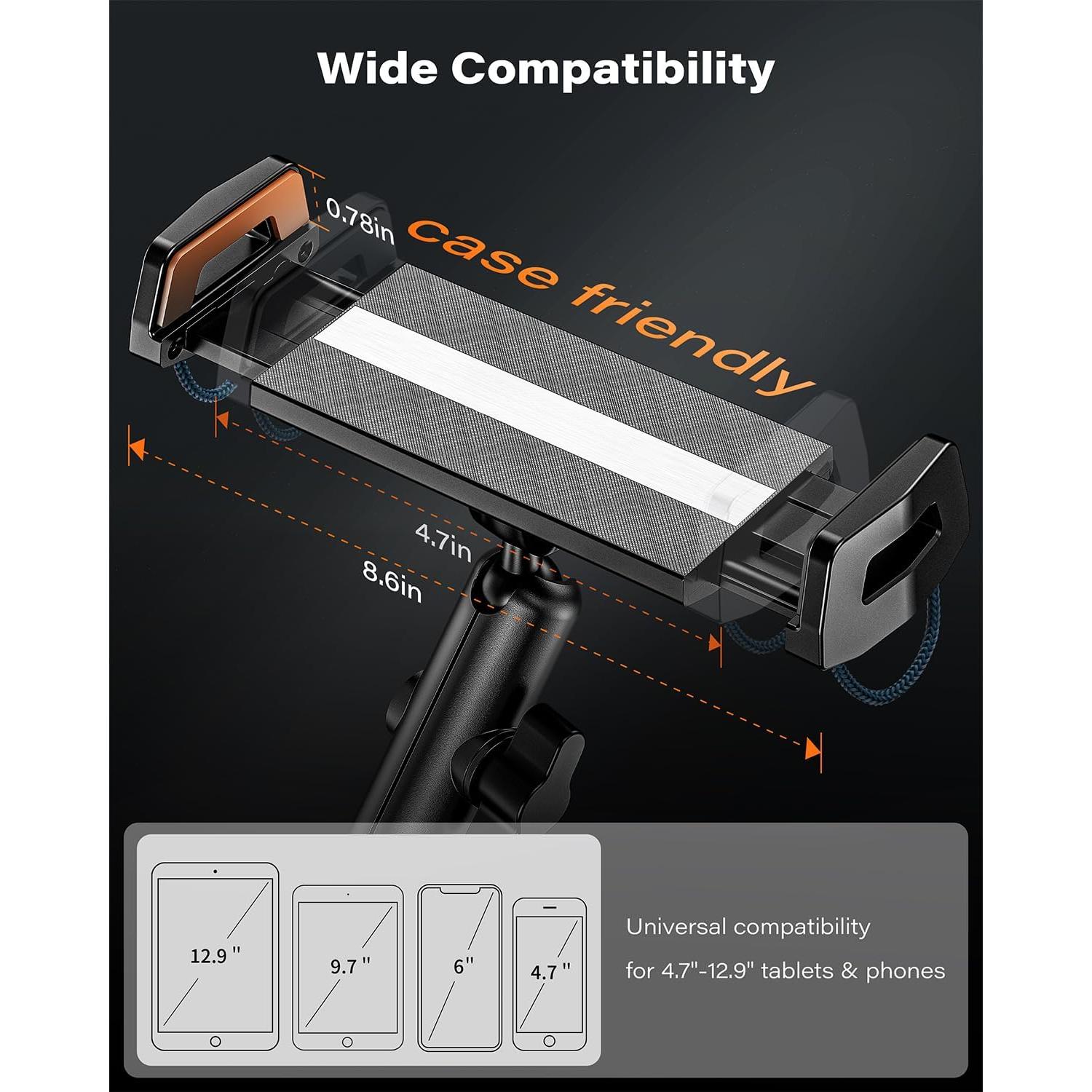 iPad Cup Holder Mount, Adjustable Alloy Arm for , Tablet Mount Road Trip Essentials Compatible With 4.7"-12.9" Cell Phones & Tablets