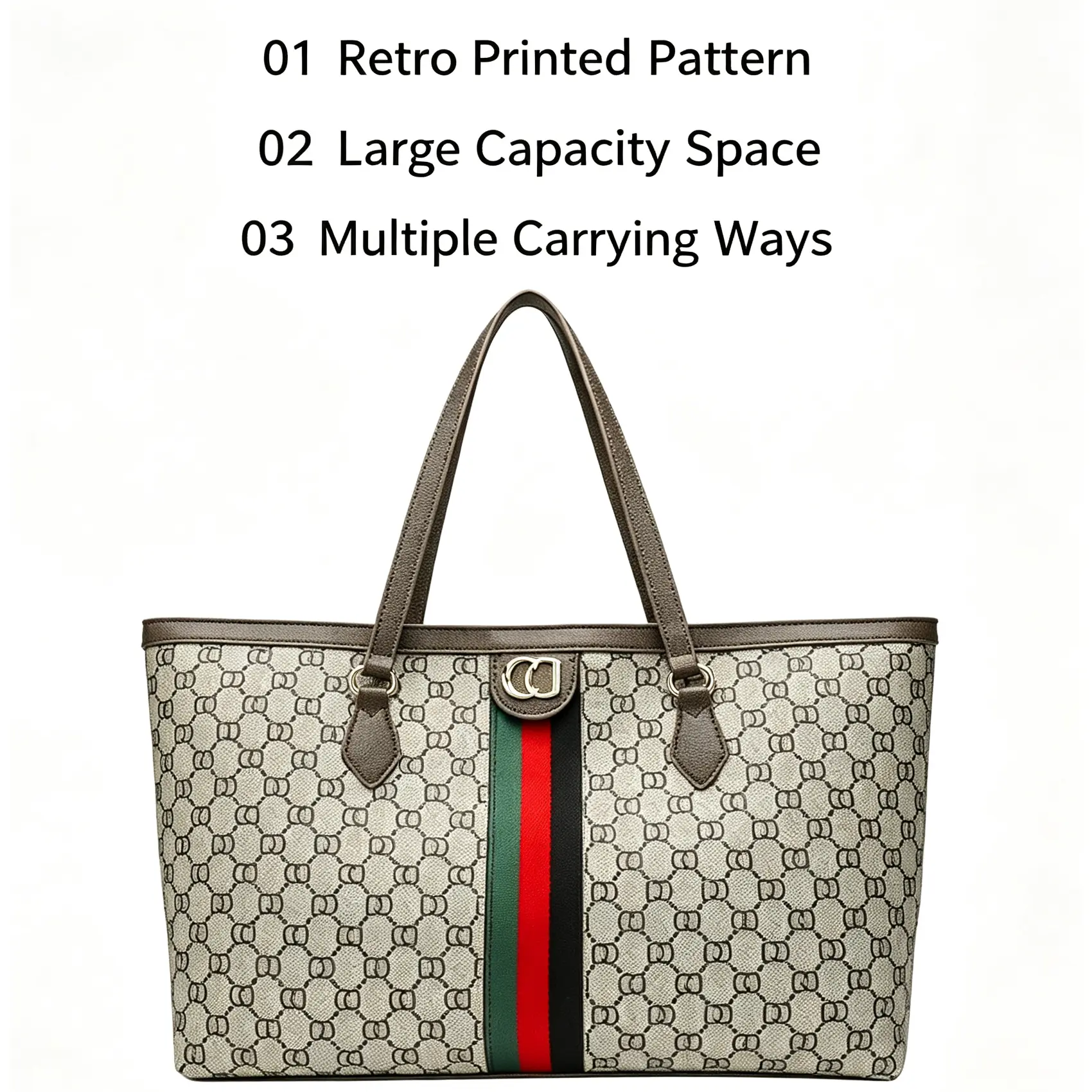 Women's Large Capacity Casual Commute Tote Bag - Retro Pattern, Color Stripe Design Shoulder Handbag