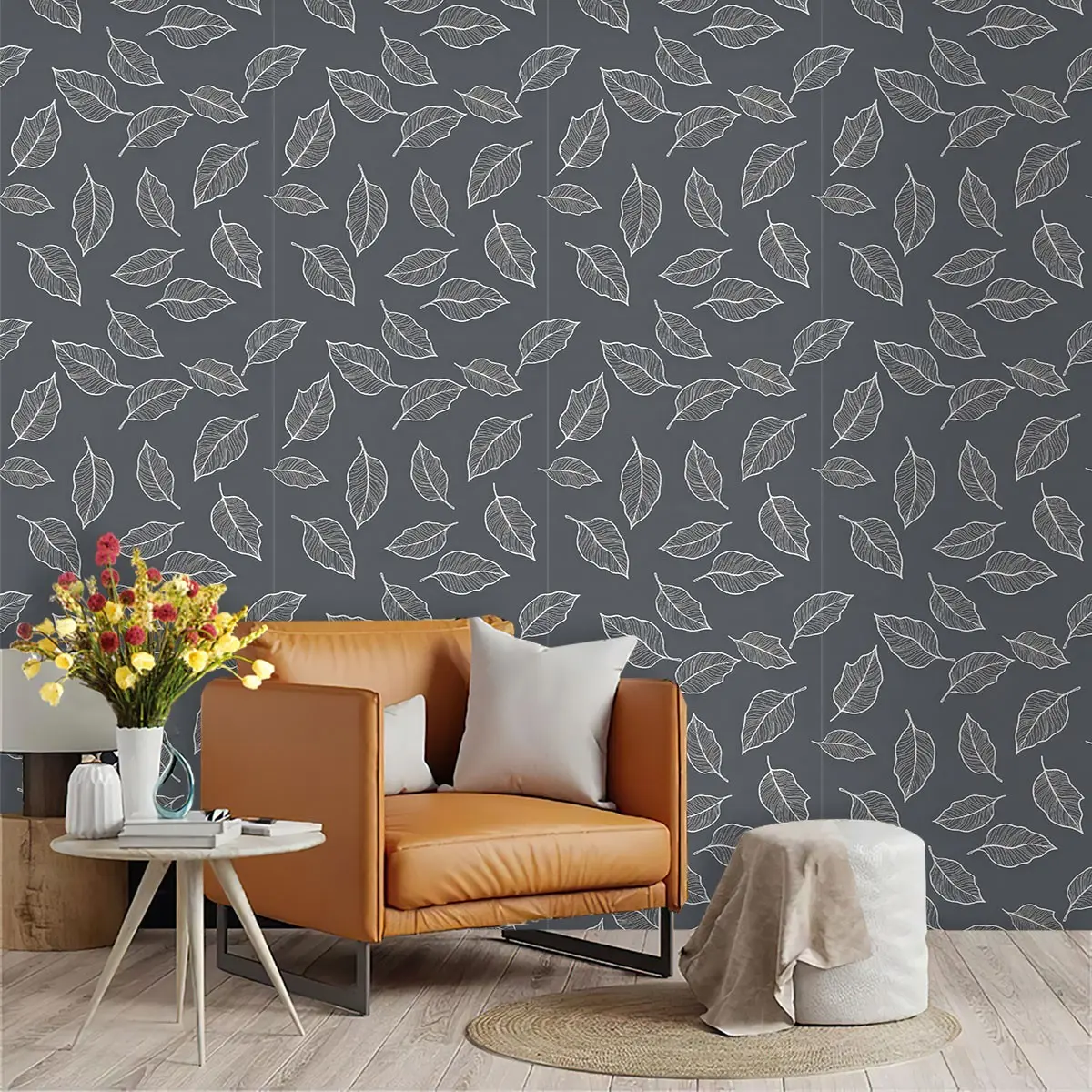 Simple Leaf Pattern Wallpaper, PVC Material, Mould-Proof, Self-Adhesive, Ideal for Living Room, Kitchen, Bedroom, Wall Decoration