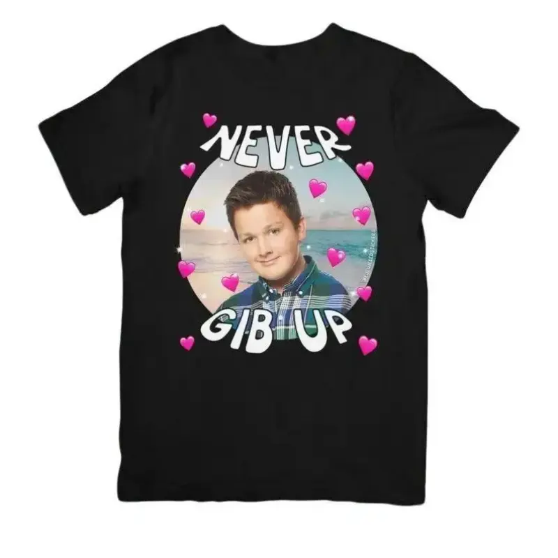 Unisex Classic Soft "Never Gib Up" Gibby iCarly Dank Meme Shirts Funny, Personalized Nickelodeon Gen Z Sports Top, Short-Sleeve Crewneck Tropical Casual Streetwear Menswear Tshirt