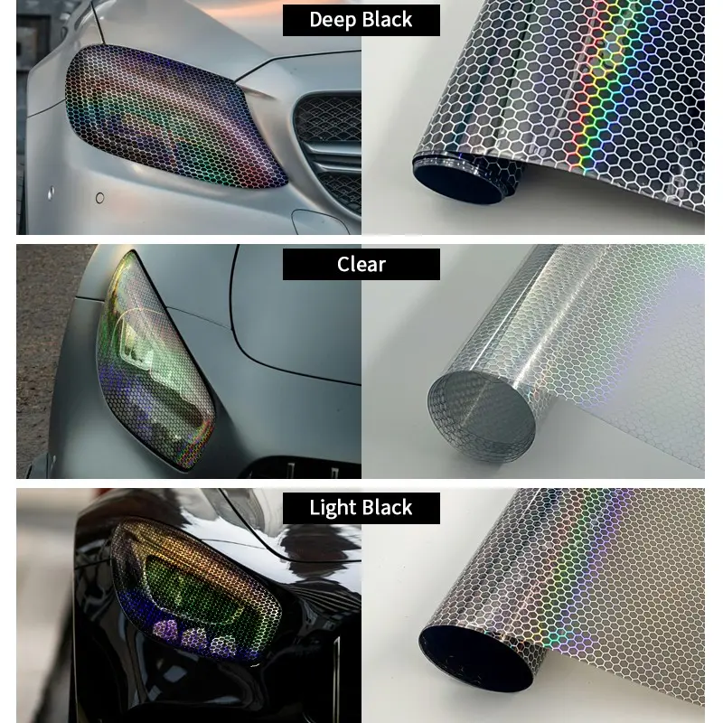 3-Color Laser Honeycomb Light Film, Cool Effect for Car Headlights and Taillights, Motorcycle Lights, Vinyl Protection Sticker, Universal Car Sticker, Car Decals, Car Exterior Decor Accessory